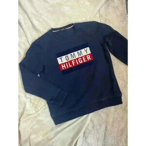 Tommy Hilfiger Big Logo Long Sleeve Crewneck Pullover Blue Sweatshirt Small Crew
